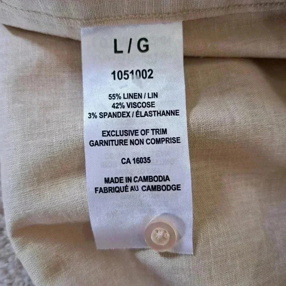 NWT Tahari Long Sleeved Linen Blouse Roll Sleeve Tan Large Popover Style Top - Picture 12 of 16